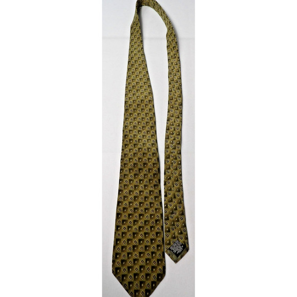 Vtg Oscar De La Renta Mens Silk Neck Tie Geometric Squares Green Neutral Italy - Picture 5 of 12